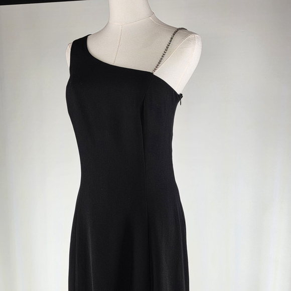 Elegant CDC Evening Black Gown Women’s 10 One Shoulder Rhinestone Strap Formal - Picture 4 of 11